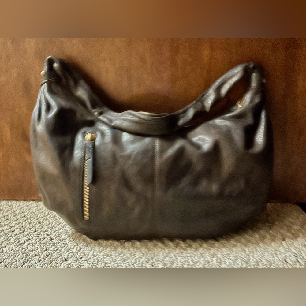 HOBO Dark Brown Leather Shoulder Bag with Gold Hardware